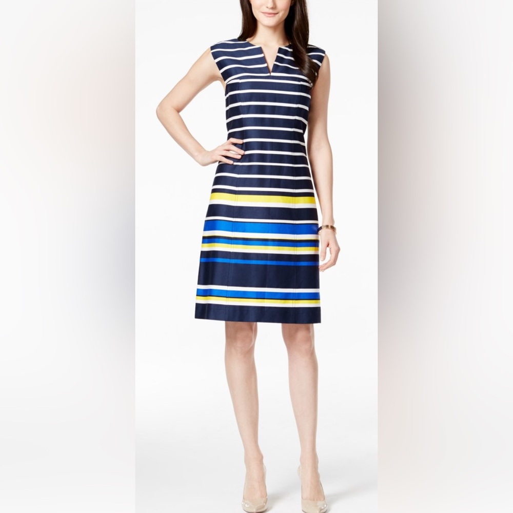 TOMMY HILFIGER sleeveless navy & white striped cotton shift dress, size 6